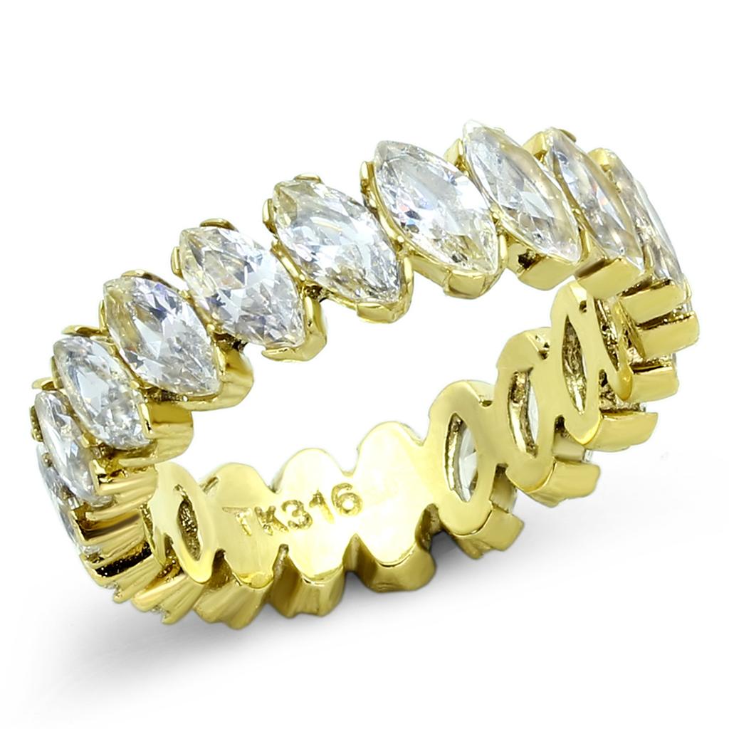 JCE1234 IP Gold(Ion Plating) Stainless Steel Ring with AAA Grade CZ  in Clear
