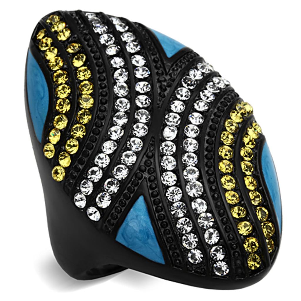 JCE1294 IP Black(Ion Plating) Stainless Steel Ring with Top Grade Crystal  in Citrine Yellow