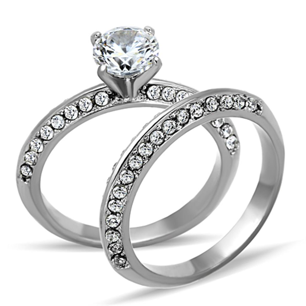 JCE1320 High polished (no plating) Stainless Steel Ring with AAA Grade CZ  in Clear