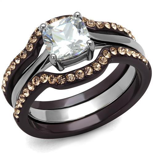 JCE1343PC Two Tone IP Dark Brown (IP coffee) Stainless Steel Ring with AAA Grade CZ  in Clear