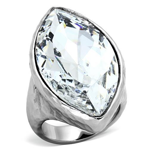 JCE1368 IP rhodium (PVD) Stainless Steel Ring with Top Grade Crystal  in Clear