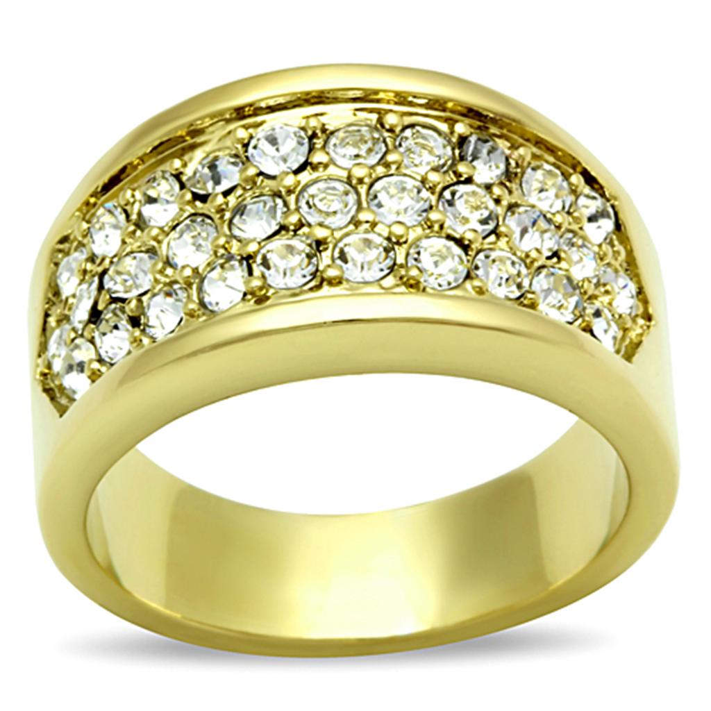 JCE1385 IP Gold(Ion Plating) Stainless Steel Ring with Top Grade Crystal  in Clear