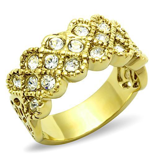 JCE1394 IP Gold(Ion Plating) Stainless Steel Ring with Top Grade Crystal  in Clear