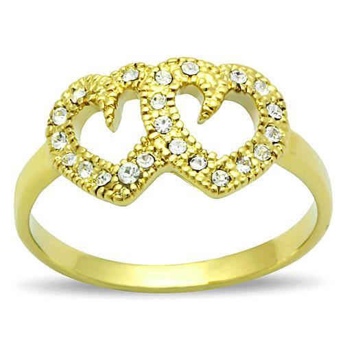 JCE1398 IP Gold(Ion Plating) Stainless Steel Ring with Top Grade Crystal  in Clear