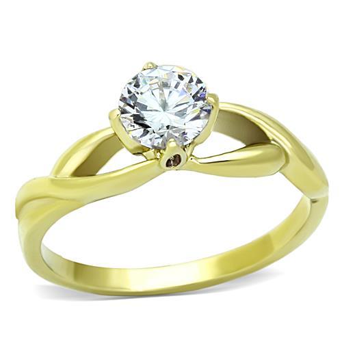 JCE1416 IP Gold(Ion Plating) Stainless Steel Ring with AAA Grade CZ  in Clear
