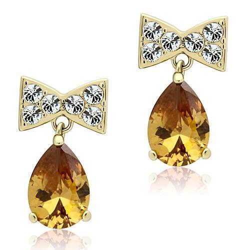 JCE1487 IP Gold(Ion Plating) Stainless Steel Earrings with AAA Grade CZ  in Champagne