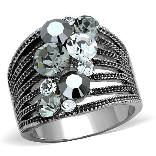 JCE1521 High polished (no plating) Stainless Steel Ring with Top Grade Crystal  in Black Diamond