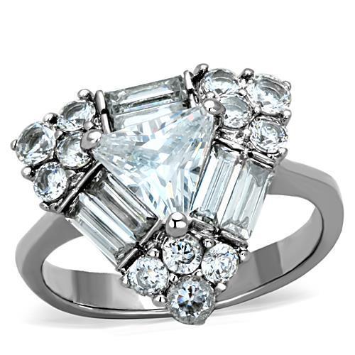 JCE1527 High polished (no plating) Stainless Steel Ring with AAA Grade CZ  in Clear