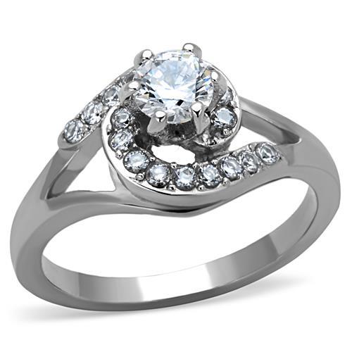 JCE1529 High polished (no plating) Stainless Steel Ring with AAA Grade CZ  in Clear