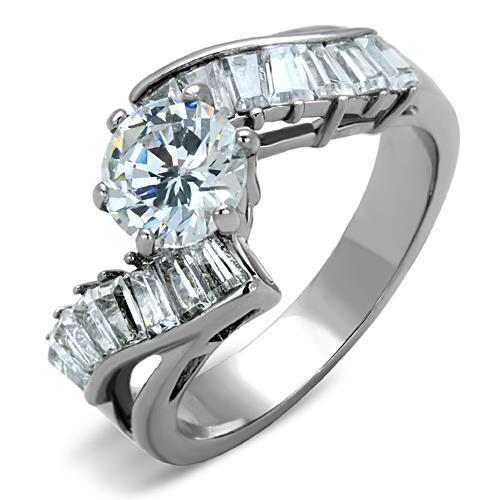 JCE1533 High polished (no plating) Stainless Steel Ring with AAA Grade CZ  in Clear