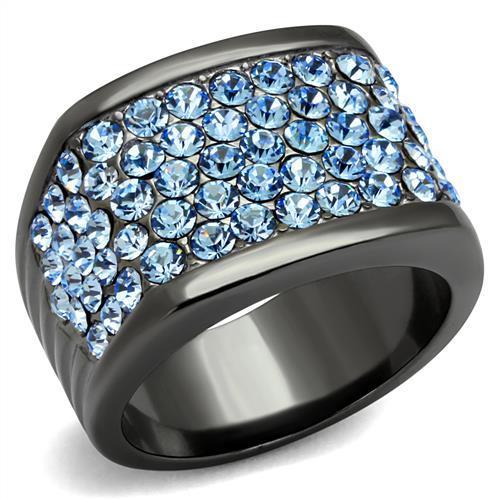 JCE1545LJ IP Light Black  (IP Gun) Stainless Steel Ring with Top Grade Crystal  in Light Sapphire