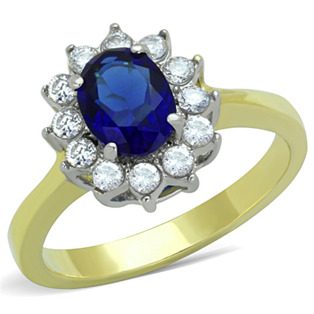 JCE1570 Two-Tone IP Gold (Ion Plating) Stainless Steel Ring with Synthetic Synthetic Glass in Montana