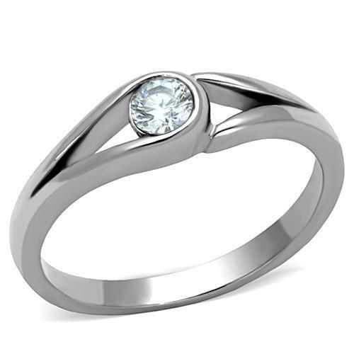 JCE1581 High polished (no plating) Stainless Steel Ring with AAA Grade CZ  in Clear