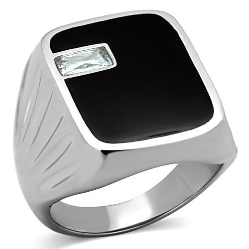 JCE1598 High polished (no plating) Stainless Steel Ring with AAA Grade CZ  in Clear