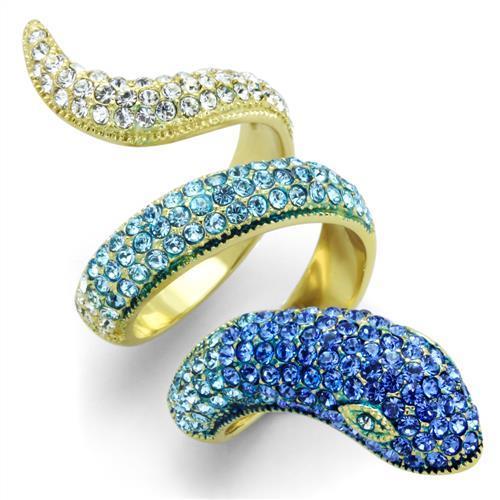JCE1641 IP Gold(Ion Plating) Stainless Steel Ring with Top Grade Crystal  in Multi Color