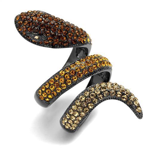 JCE1641LJ IP Light Black  (IP Gun) Stainless Steel Ring with Top Grade Crystal  in Multi Color