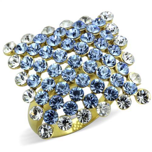 JCE1643 IP Gold(Ion Plating) Stainless Steel Ring with Top Grade Crystal  in Light Sapphire