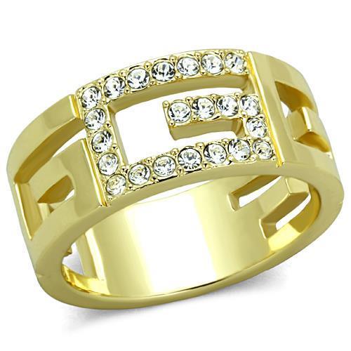 JCE1712 IP Gold(Ion Plating) Stainless Steel Ring with Top Grade Crystal  in Clear