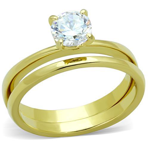 JCE1721 IP Gold(Ion Plating) Stainless Steel Ring with AAA Grade CZ  in Clear