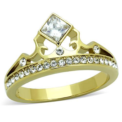 JCE1727 IP Gold(Ion Plating) Stainless Steel Ring with AAA Grade CZ  in Clear