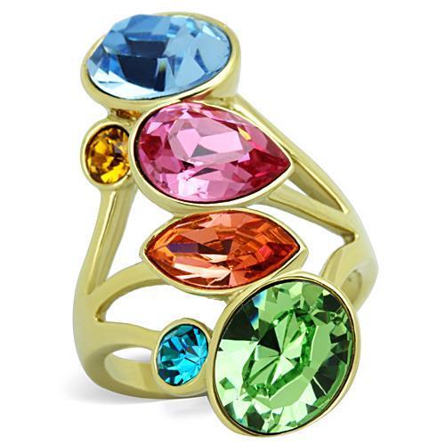 JCE1729 IP Gold(Ion Plating) Stainless Steel Ring with Top Grade Crystal  in Multi Color