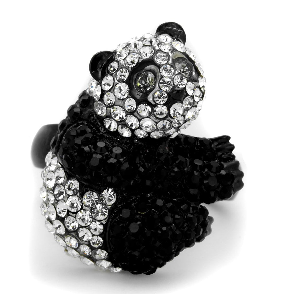 JCE1735 Two-Tone IP Black Stainless Steel Ring with Top Grade Crystal  in Black Diamond