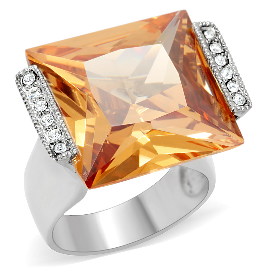 JCE174 High polished (no plating) Stainless Steel Ring with AAA Grade CZ  in Champagne