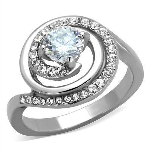 JCE1746 High polished (no plating) Stainless Steel Ring with AAA Grade CZ  in Clear