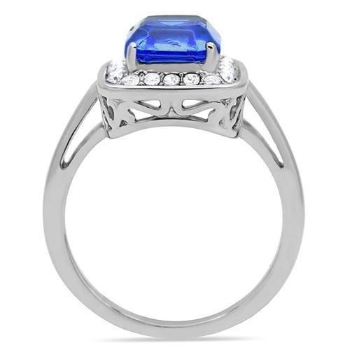 JCE178 High polished (no plating) Stainless Steel Ring with Top Grade Crystal  in Sapphire