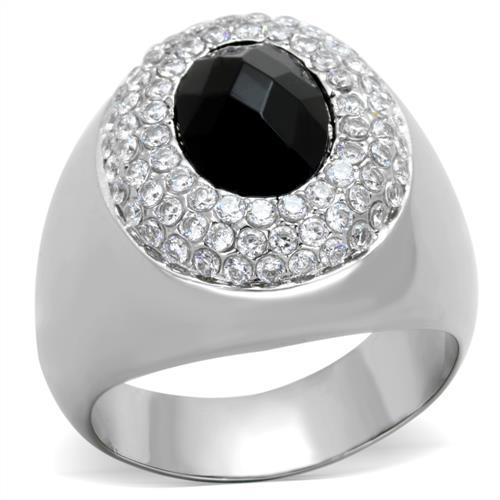 JCE1812 High polished (no plating) Stainless Steel Ring with Synthetic Synthetic Glass in Jet