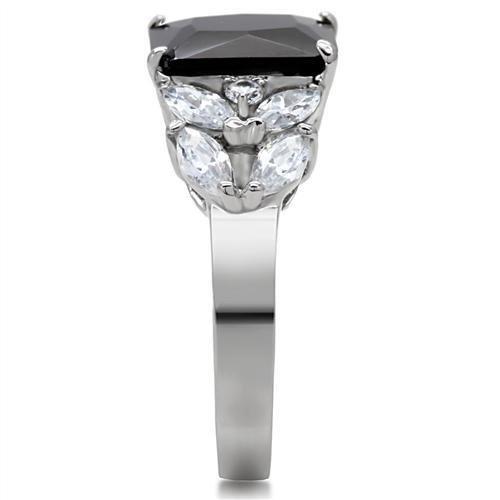 JCE182 High polished (no plating) Stainless Steel Ring with AAA Grade CZ  in Jet