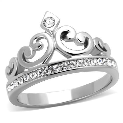 JCE1821 High polished (no plating) Stainless Steel Ring with Top Grade Crystal  in Clear