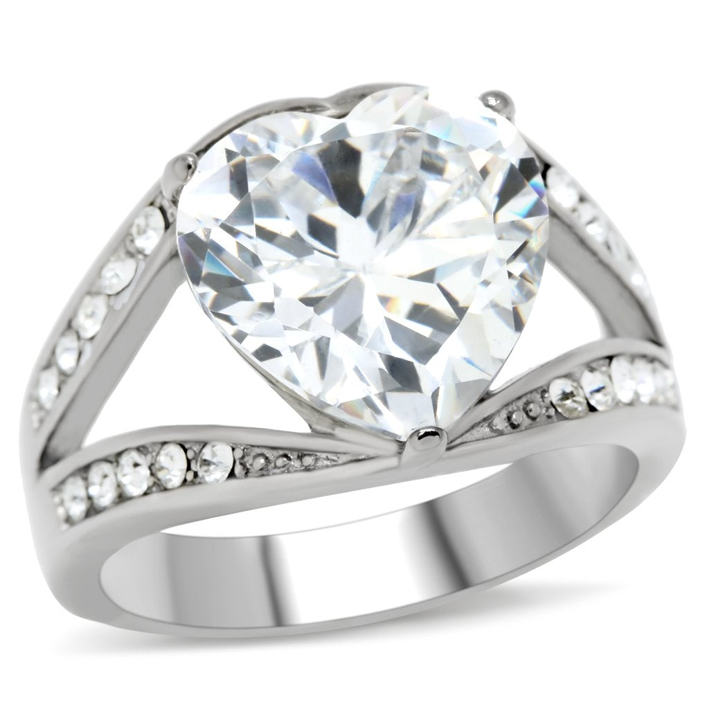 JCE185 High polished (no plating) Stainless Steel Ring with AAA Grade CZ  in Clear