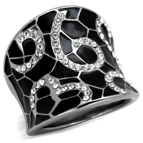 JCE1853 High polished (no plating) Stainless Steel Ring with Top Grade Crystal  in Clear