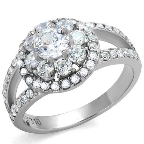 JCE1855 High polished (no plating) Stainless Steel Ring with AAA Grade CZ  in Clear