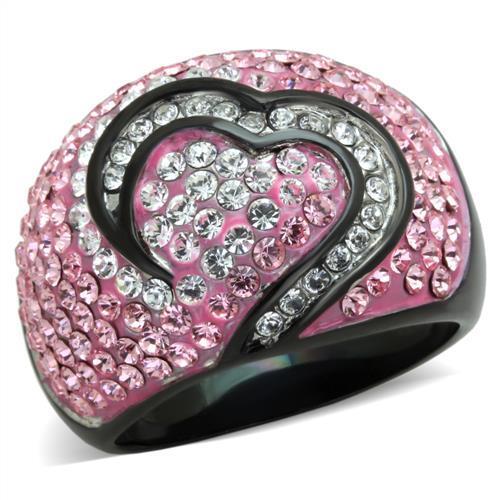 JCE1871 Two-Tone IP Black (Ion Plating) Stainless Steel Ring with Top Grade Crystal  in Light Rose