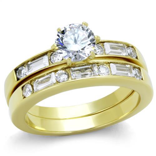 JCE1897 IP Gold(Ion Plating) Stainless Steel Ring with AAA Grade CZ  in Clear