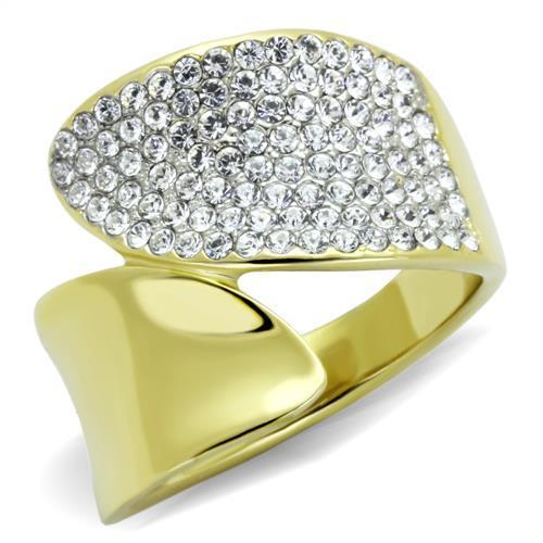 JCE1912 Two-Tone IP Gold (Ion Plating) Stainless Steel Ring with Top Grade Crystal  in Clear