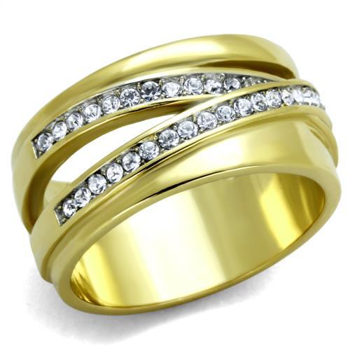 JCE1914 Two-Tone IP Gold (Ion Plating) Stainless Steel Ring with Top Grade Crystal  in Clear