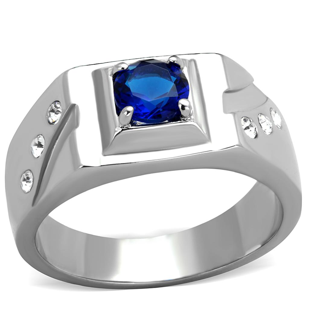 JCE1929 High polished (no plating) Stainless Steel Ring with Synthetic Synthetic Glass in Montana