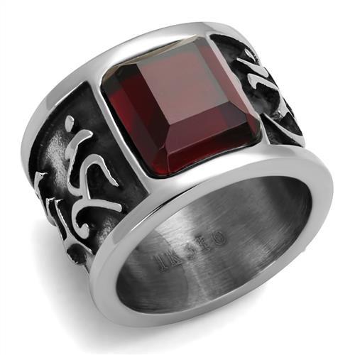 JCE1964 High polished (no plating) Stainless Steel Ring with Synthetic Synthetic Glass in Siam
