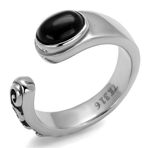 JCE1971 High polished (no plating) Stainless Steel Ring with Synthetic Onyx in Jet