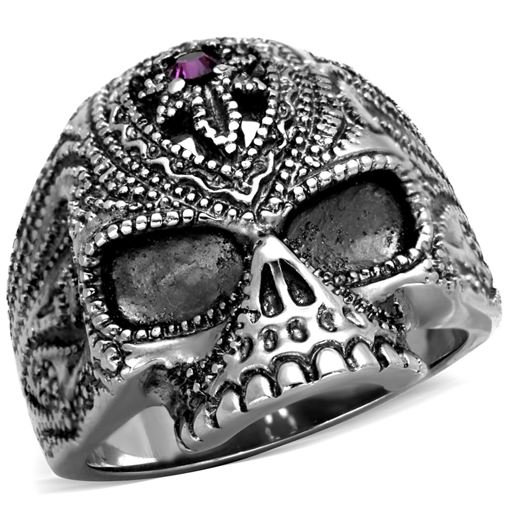 JCE2060 High polished (no plating) Stainless Steel Ring with Top Grade Crystal  in Amethyst