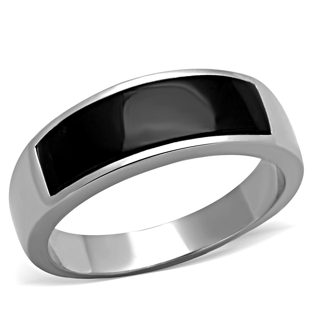 JCE2062J High polished (no plating) Stainless Steel Ring with Synthetic Onyx in Jet