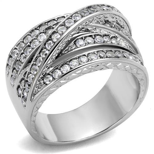 JCE2096 High polished (no plating) Stainless Steel Ring with AAA Grade CZ  in Clear
