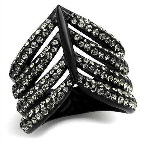 JCE2097 IP Black(Ion Plating) Stainless Steel Ring with Top Grade Crystal  in Black Diamond