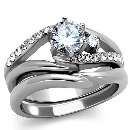 JCE2118 High polished (no plating) Stainless Steel Ring with AAA Grade CZ  in Clear