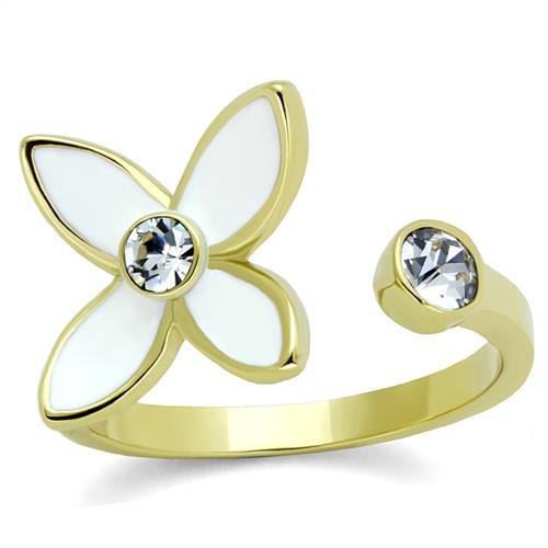 JCE2126 IP Gold(Ion Plating) Stainless Steel Ring with Top Grade Crystal  in Clear