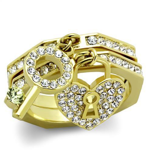 JCE2127 IP Gold(Ion Plating) Stainless Steel Ring with Top Grade Crystal  in Citrine Yellow