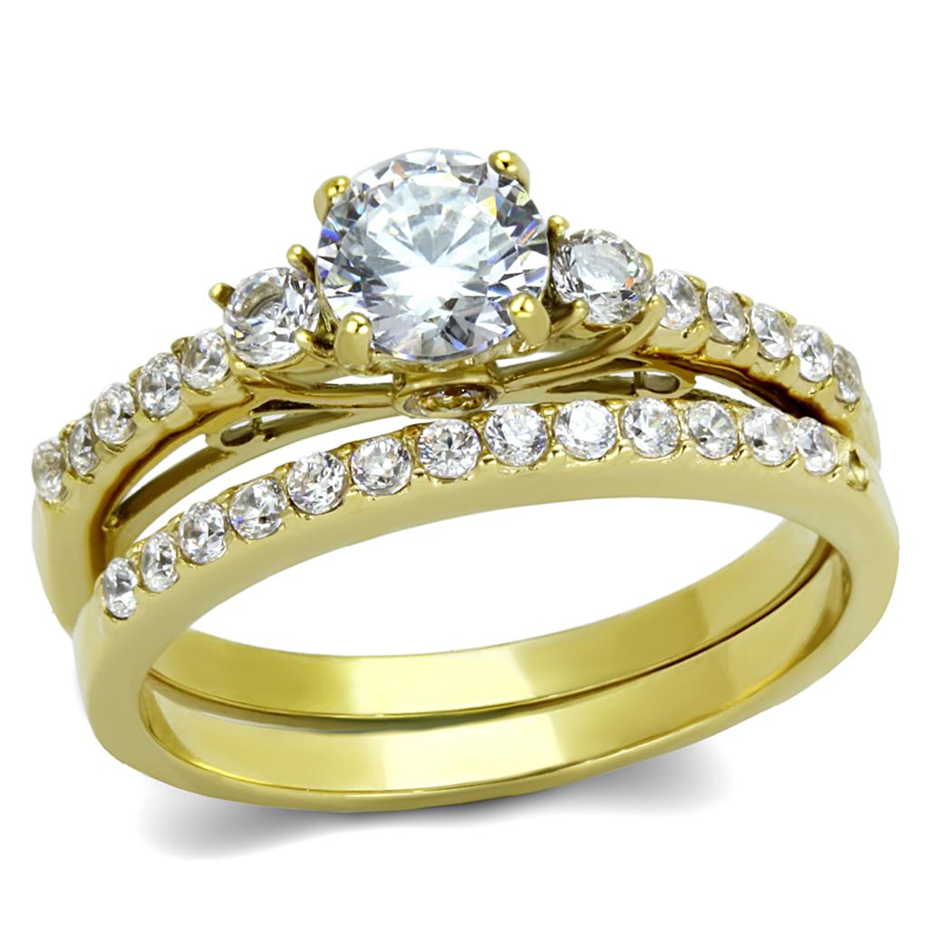 JCE2133 IP Gold(Ion Plating) Stainless Steel Ring with AAA Grade CZ  in Clear